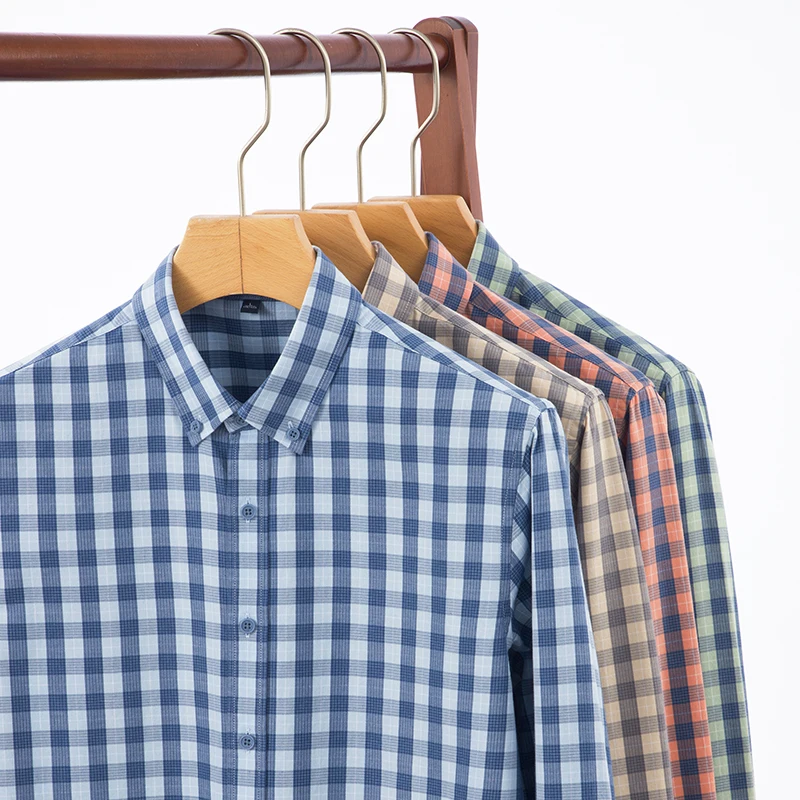 High-quality men's fashionable and stylish party wedding spring new light business check long-sleeved shirt