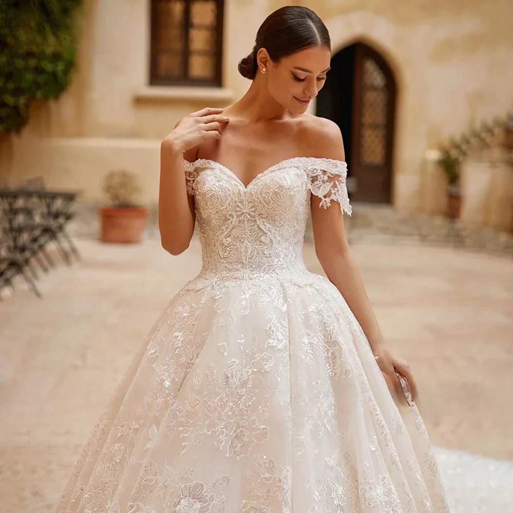 

Elegant Sweetheart Off The Shoulder Wedding Dress Lace Applique Beaded Bride Gown Bespoke Women Holidays Party Clothing