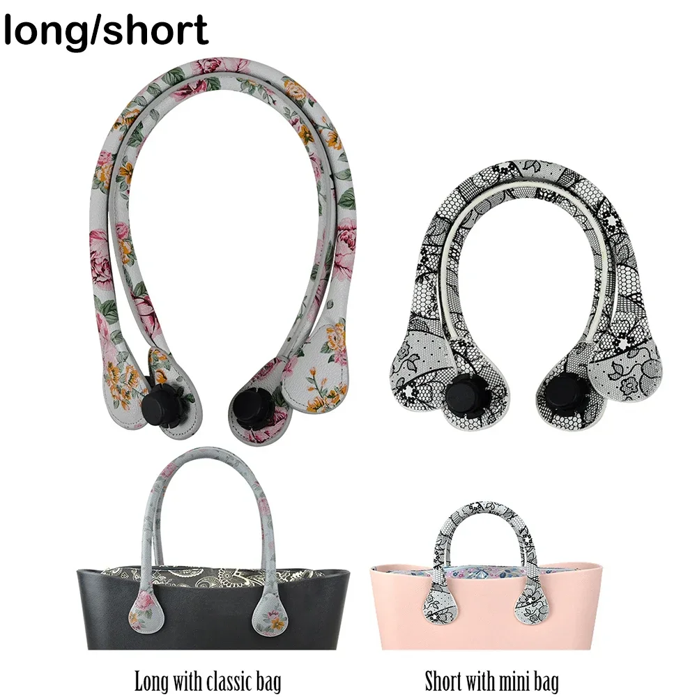 New 1 Pair Short Long Floral Print Soft Faux PU Leather Handle for Obag Classic Mini O Bag Women Shoulder Handbag