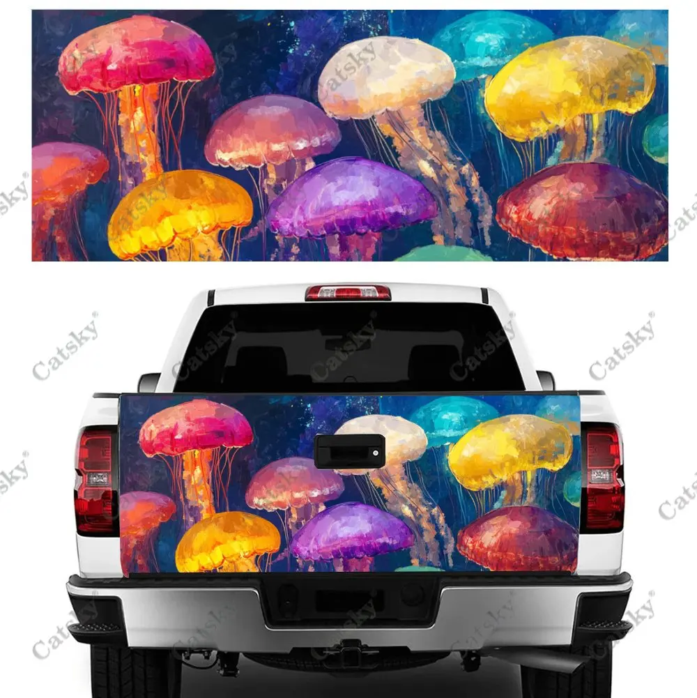 Colored Jellyfish Cloud Print Car Tail Trunk Protect Vinly Wrap Cover Decal Auto Accessories Hood Sticker for Off-road Pickup