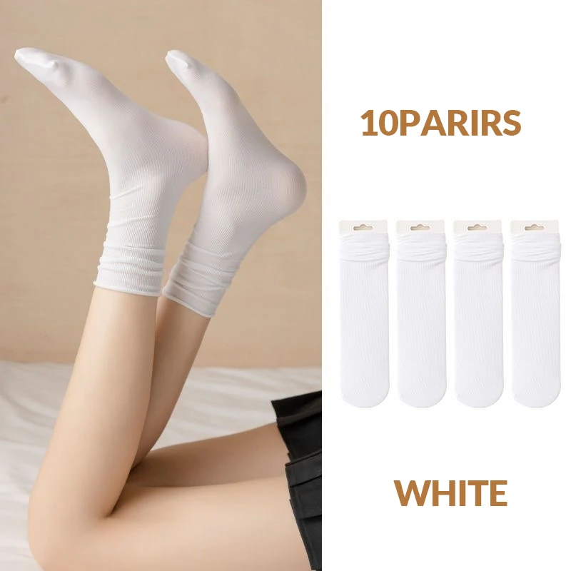 10Pairs Women Mid Length Socks Solid Colors Black White Casual Socks Soft Comfortable Lightweight Breathable Casual Socks