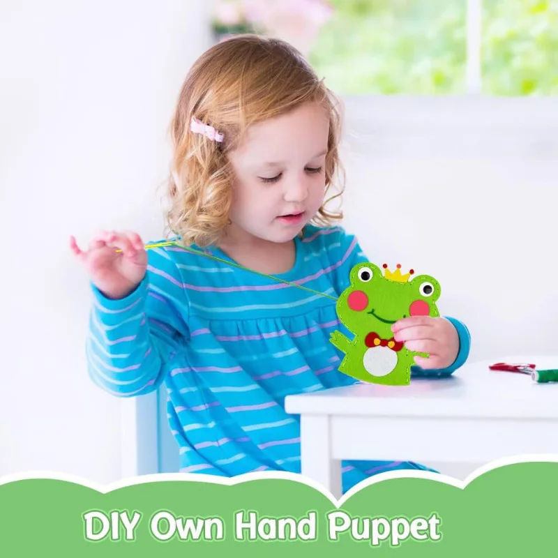 Sewing Animal Hand Puppet Crafts Kit for Kids DIY Cartoon Lion Tiger Penguin Sheep Rabbit Non-woven Hand Doll Puzzle Toys Gifts