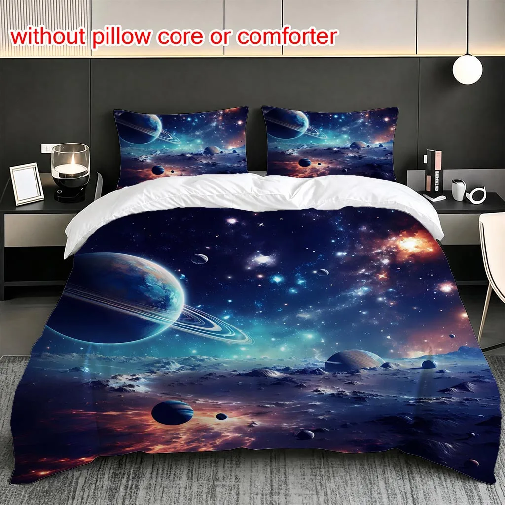 Duvet Cover Set 3 Piece Star Ring Planet Overlooking Alien Wilderness Printed Duvet Cover Set 100% Polyester Fiber Duvet Cover Soft Brushed Bedding for Bedroom Hotel Dormitory