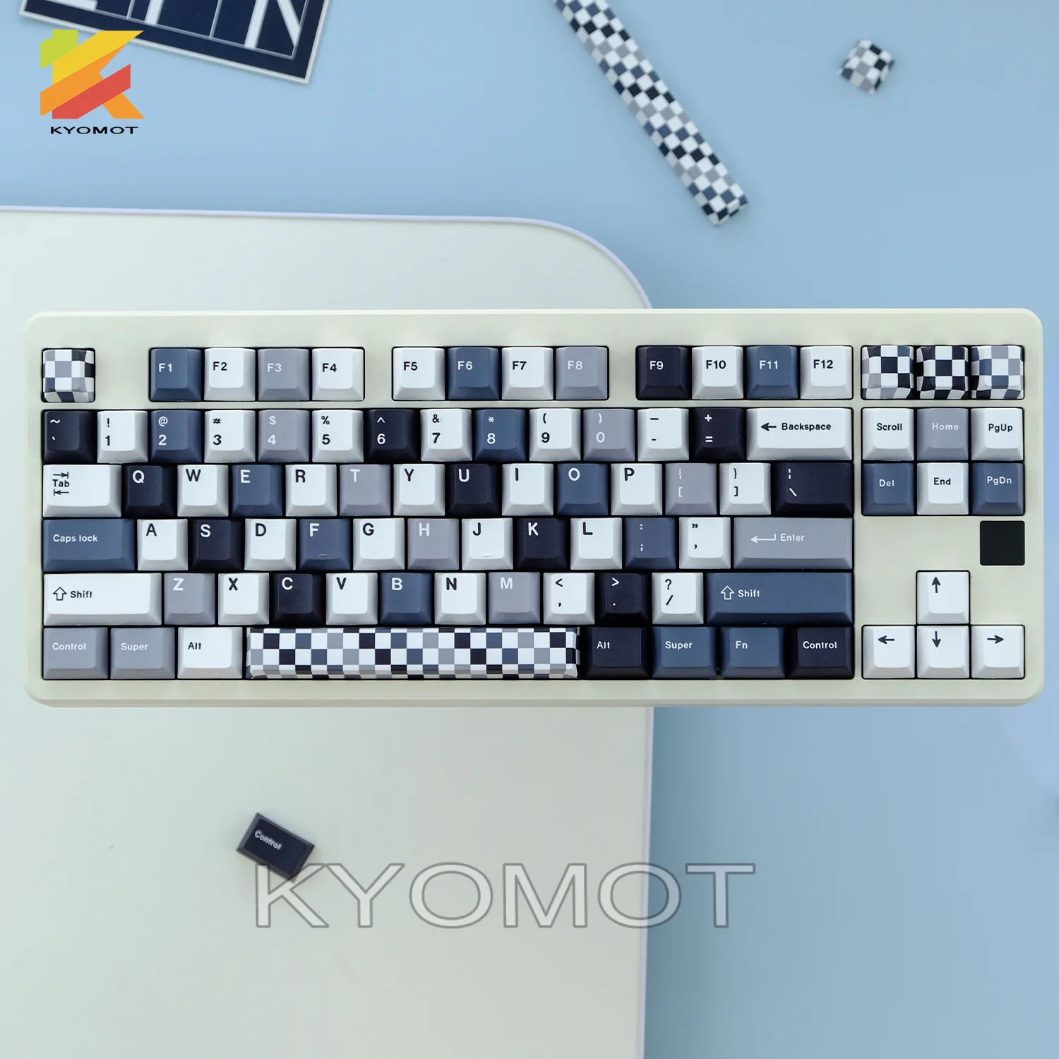 KYOMOT Mosaic Keycaps Cherry Profile PBT 134 Keys Black White Checkered Keycap for MX Switch DIY Layout Mechanical Keyboard