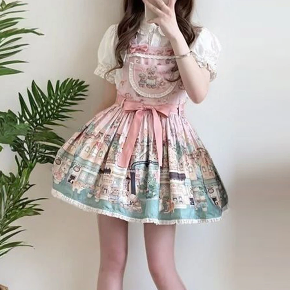

Lolita original strap lolita dress suspender bow cute Japanese lo skirt loli women clothing Slight Strech