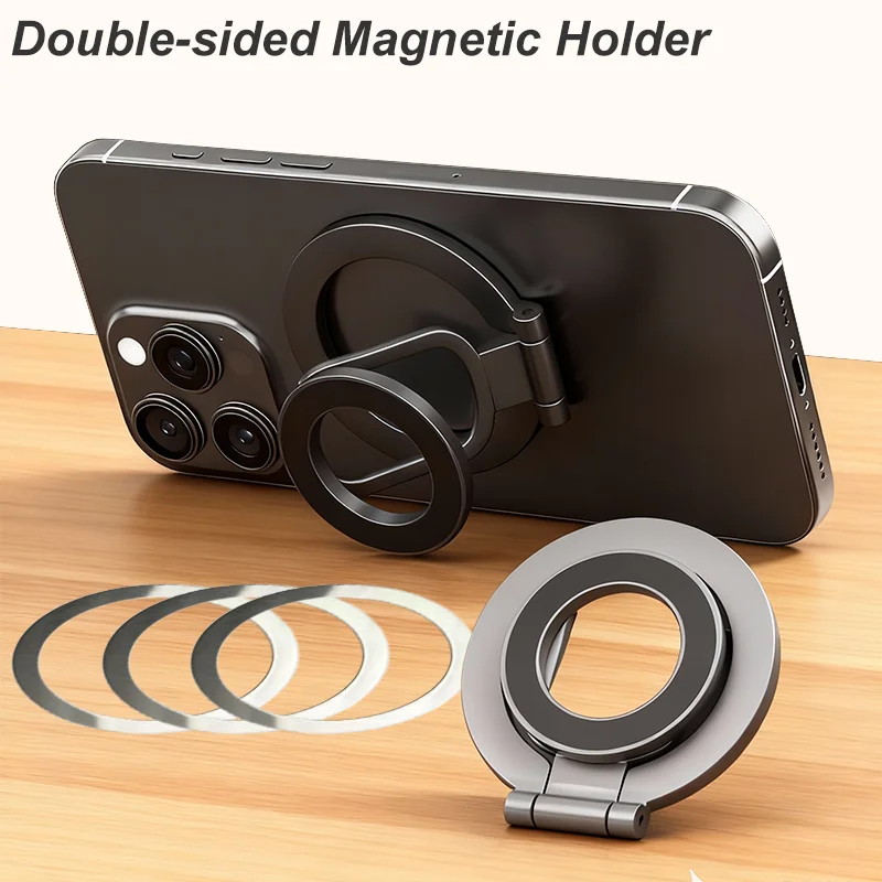 

Double Sided Phone Stand Magnetic Phone Ring Holder Kickstand Magnet Grip for MagSafe iPhone 16 15 14 13 12 Pro Max Car Holder