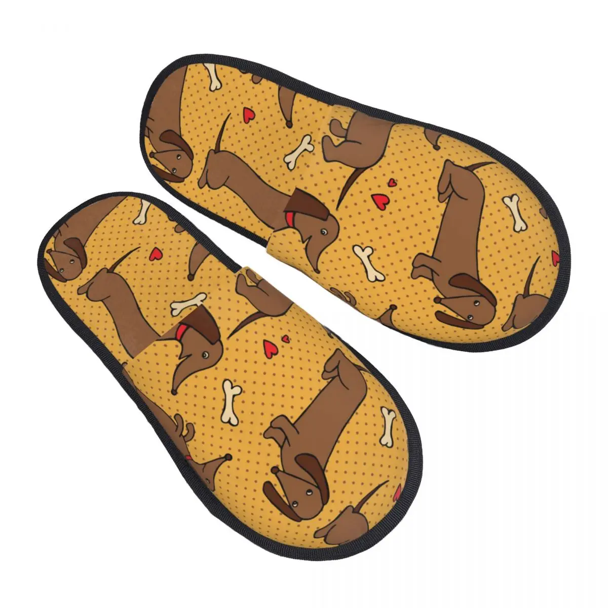 Soft Plush Cotton Dog Dachshund Yellow Slippers Shoes Non-Slip Floor Indoor Furry Slippers For Bedroom