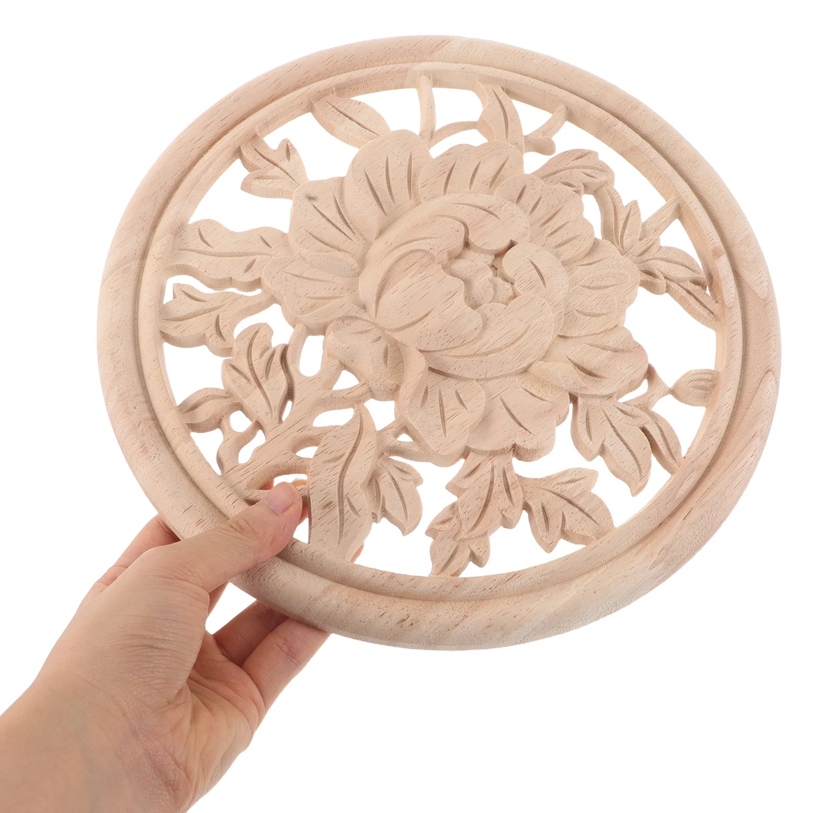 

1pcs 24Cm Round Wooden Carved Plate Handcrafted Floral Applique Decor For Wall Cabinet Door Furniture Mantel Diy Home Styling