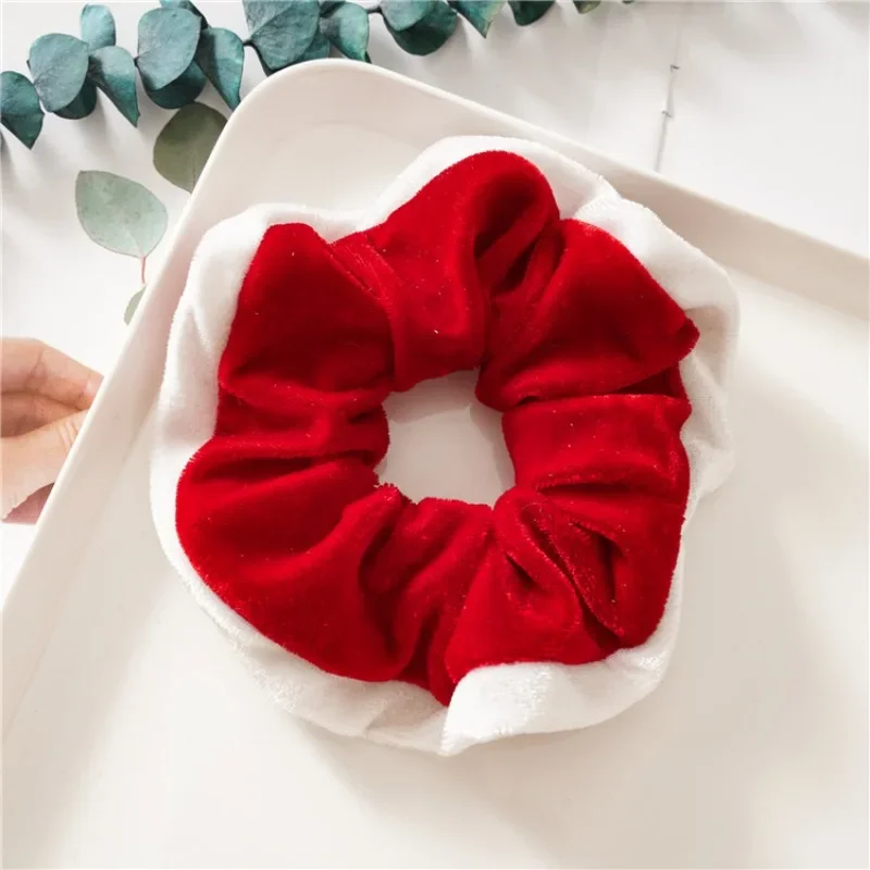 New Christmas Scrunchies Fashion Vintage Simple Hair Accessories Rubber Band Hair Band Red Green Hair Ring for Women Girls