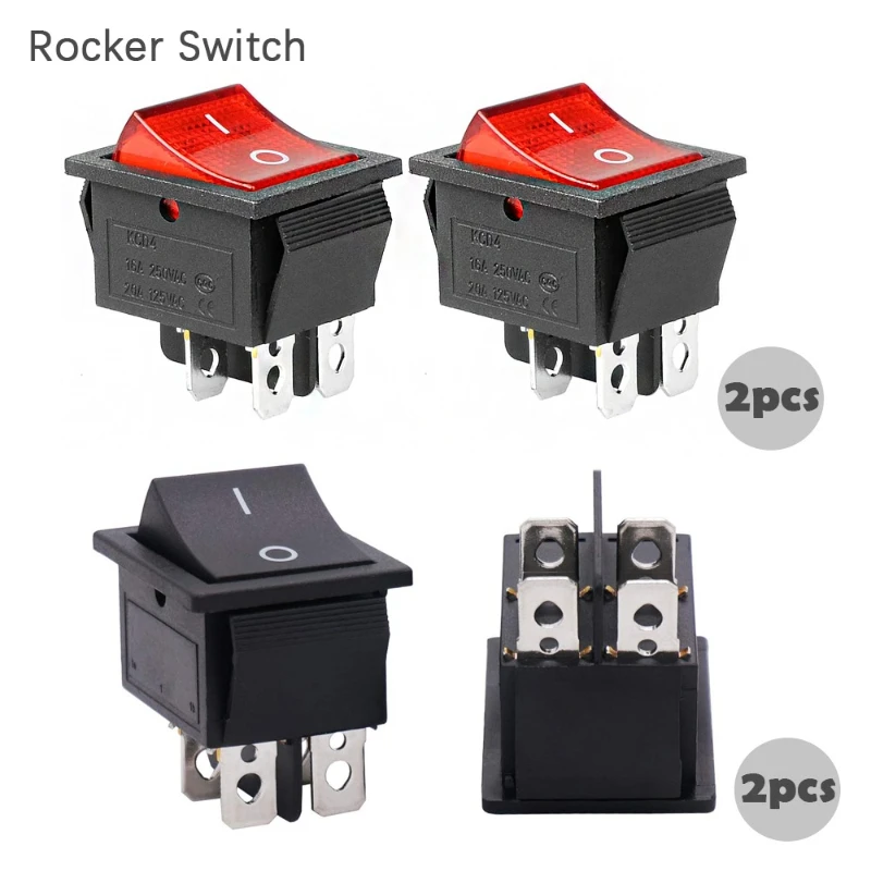 

2 шт. серии KCD4, 4-контактные кулисные выключатели питания для лодки и автомобиля, 31 мм x 25 мм, черный, красный, 16 А/250 В, 20 А/125 В переменного тока