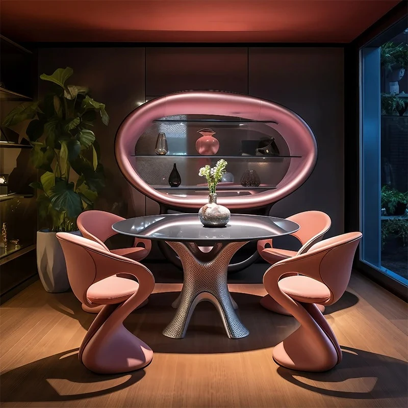 Designer Art Round Dining Table Modern  Light Luxury Furniture High-end Fashion Household