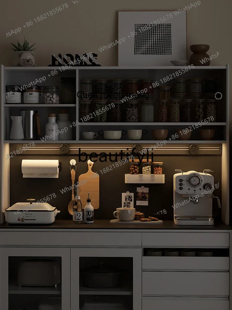 

CC Minimalist floor-standing sideboard solid wood rock slab multi-function top high cabinet tea storage storage cabinet