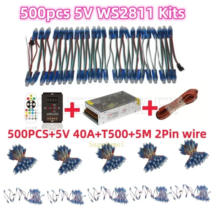 500-1000pcs DC5V 12mm WS2811 IC Full Color Pixel LED Module Light IP68 Waterproof RGB Color Digital LED Pixel Light T1000S Kits