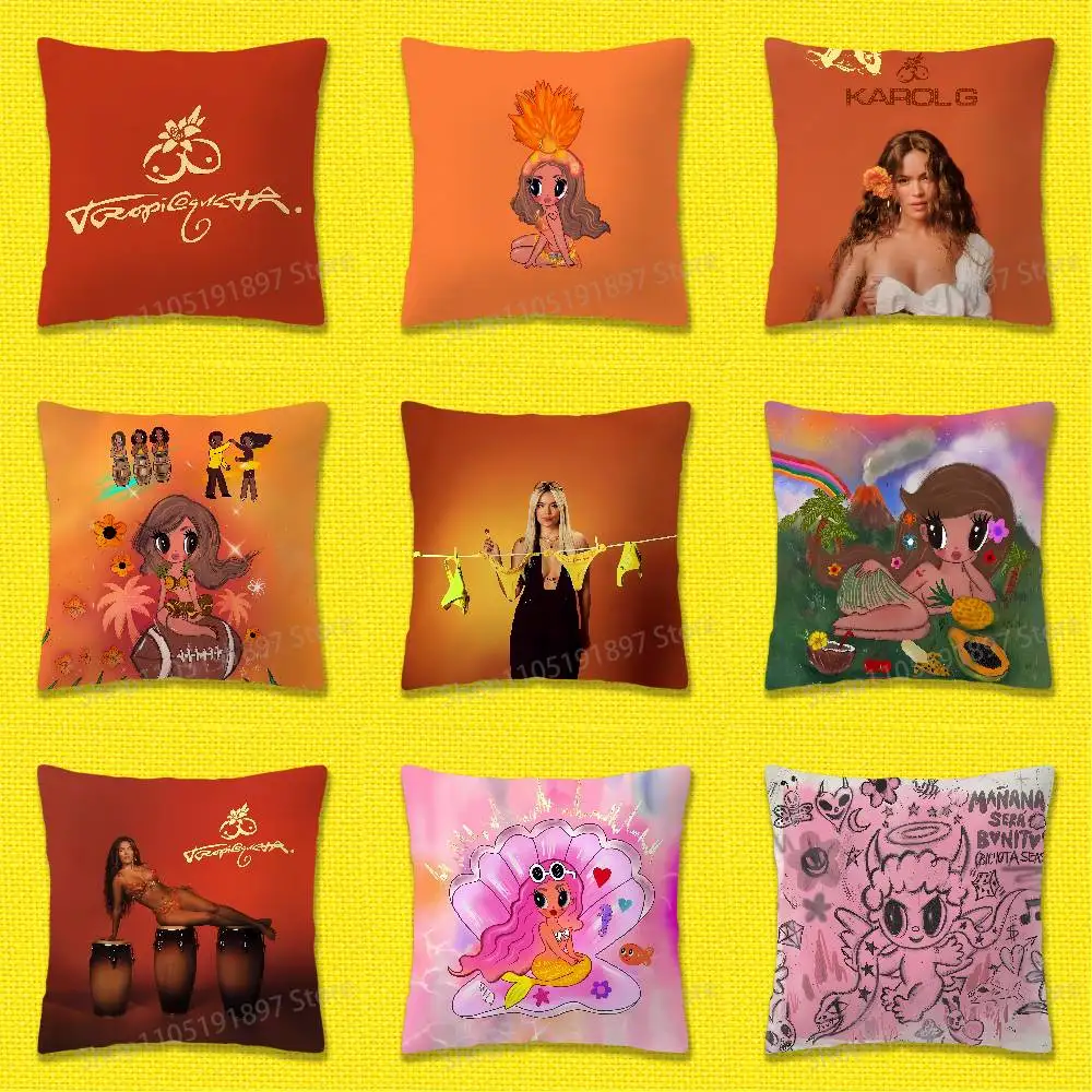 

K-Karol G Tropicoqueta Throw Pillow Case For 45x45cm 40x40cm 30x30cm 50x50cm 55x55cm Square Home Pillowcase Case