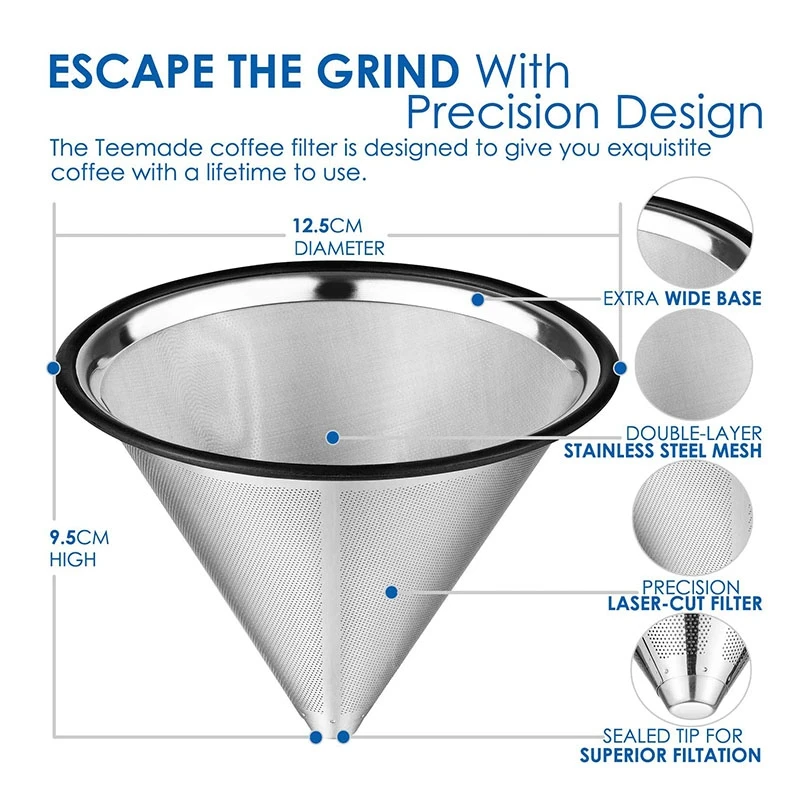 Coffee Pouring Filter Reusable Stainless Steel Coffee Dripper Paperless Coffee Filter For Sustainable Brewing