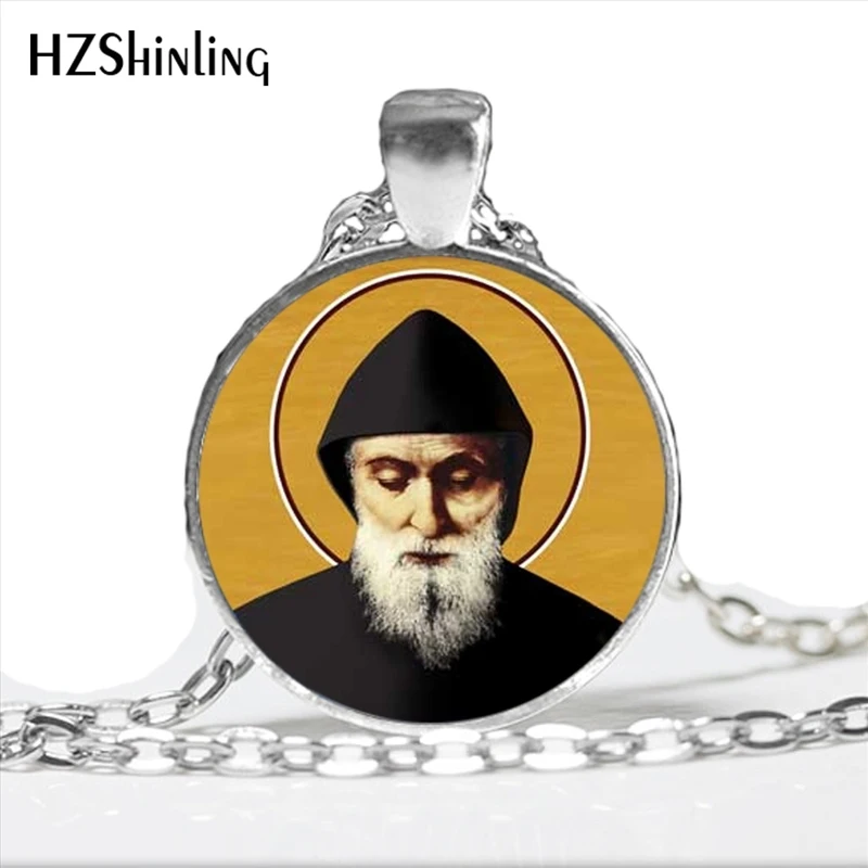 NS-00804 New Design Saint Charbel Necklace Art Picture Glass Dome Jewelry St Charbel Pray Pendant Necklaces for christians HZ1