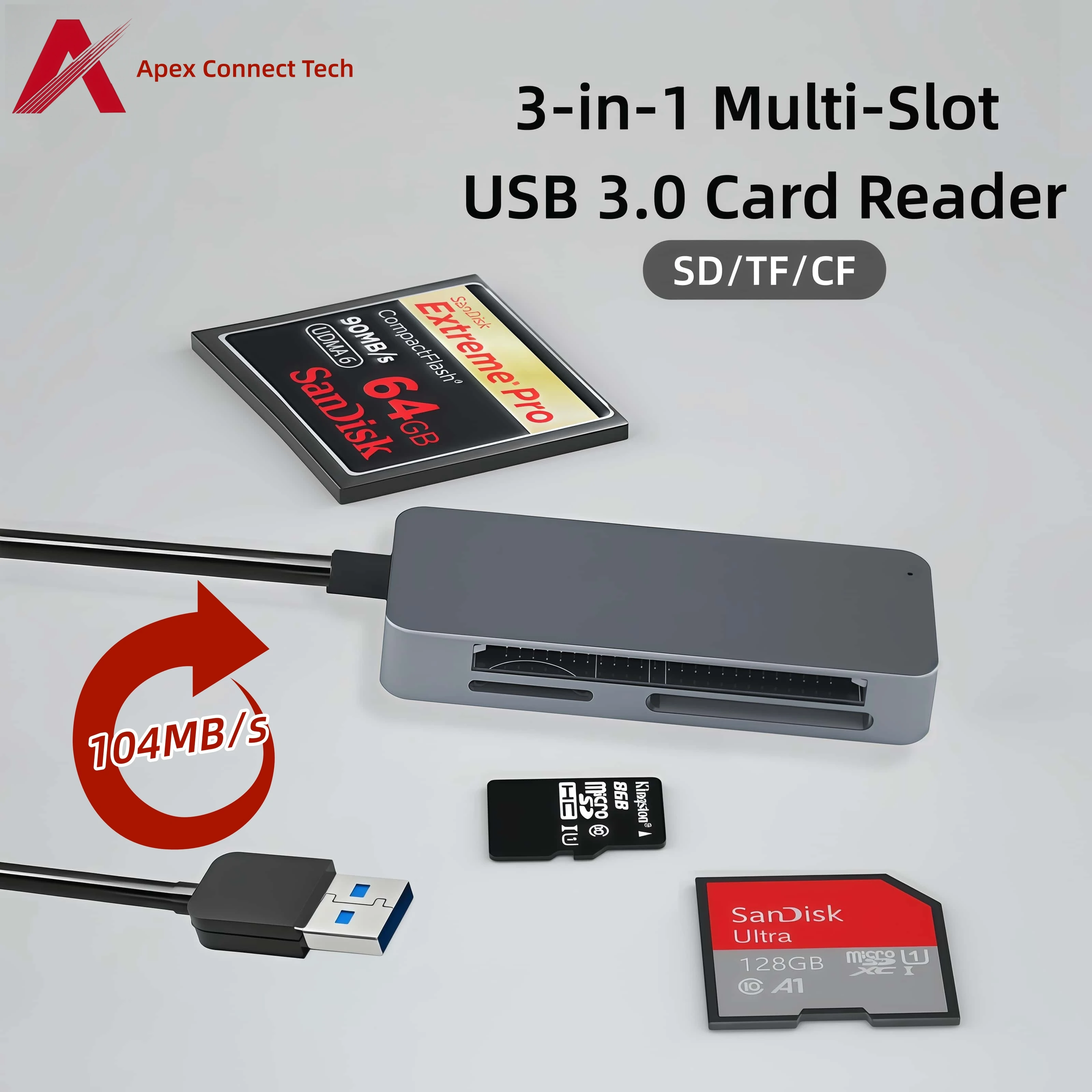 

3 in 1 USB 3.0 SD TF CF Memory Card Reader Adapter High Speed Micro SD SDXC SDHC MMC Card Readers for Mobile Laptop PC Windows
