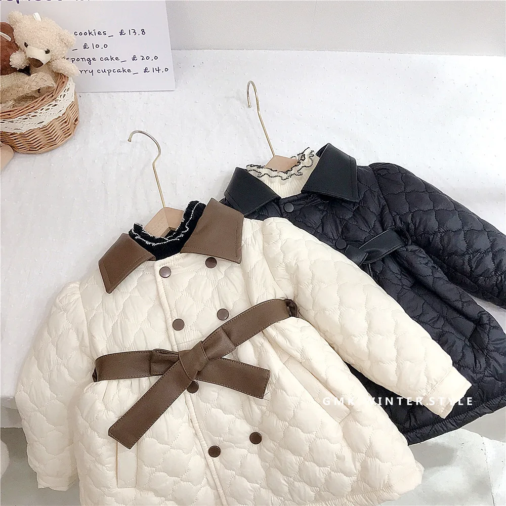 Down Girls Cotton Coat New Winter Children Clothing Baby Turn Down Collar Printing Warm Soft Lively Loose Casual Button