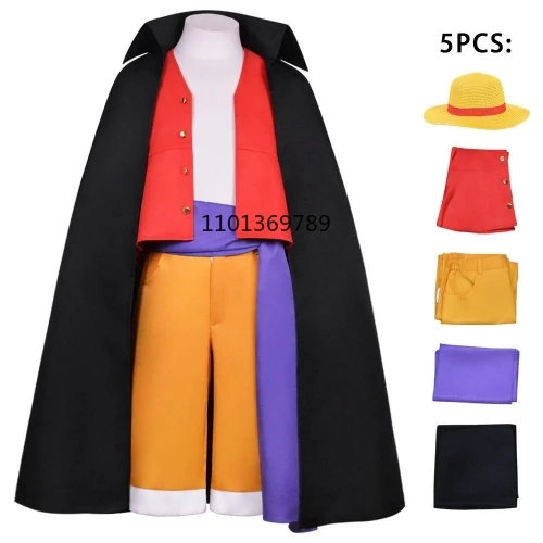 Disfrace Anime Costume Monkey D. Luffy Cosplay Trench Coat and Sorts Suits Halloween Party Performance Clothing Cosplay Anime