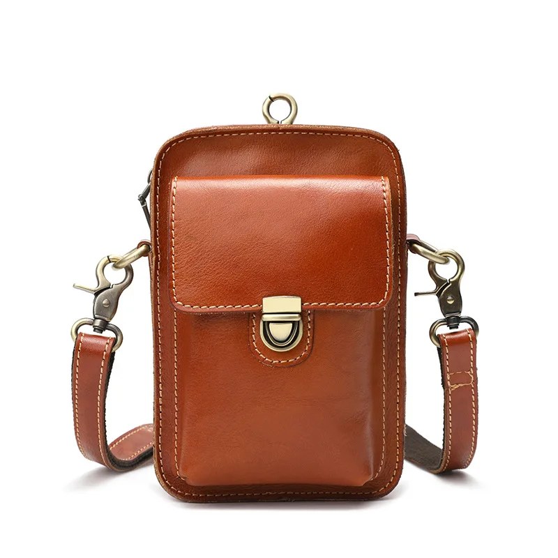 

Handmade Genuine Leather Shoulder Bags Premium Cowhide Multi Pockets Adjustable Strap Fashionable Mini Bag Retro Style Daily Use