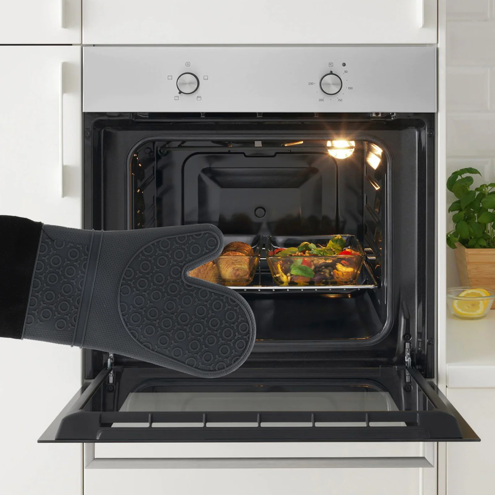 

2Pcs Non-Slip Silicone Oven Gloves Heat Resistant Cooking Gloves Bbq Grilling Oven Mitts Potholders Non-Slip Potholder