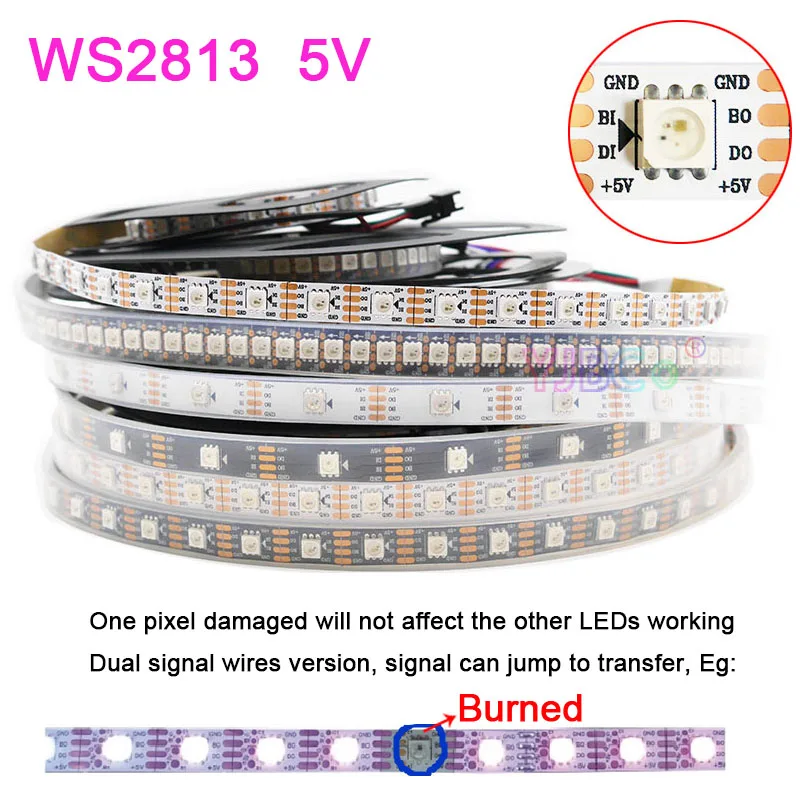 

5V DC WS2813 LED Strip addressable Dual-signal 30/60/144 leds/m SMD 5050 RGB Flexible lamp Tape WS2811 IC pixels Light Bar