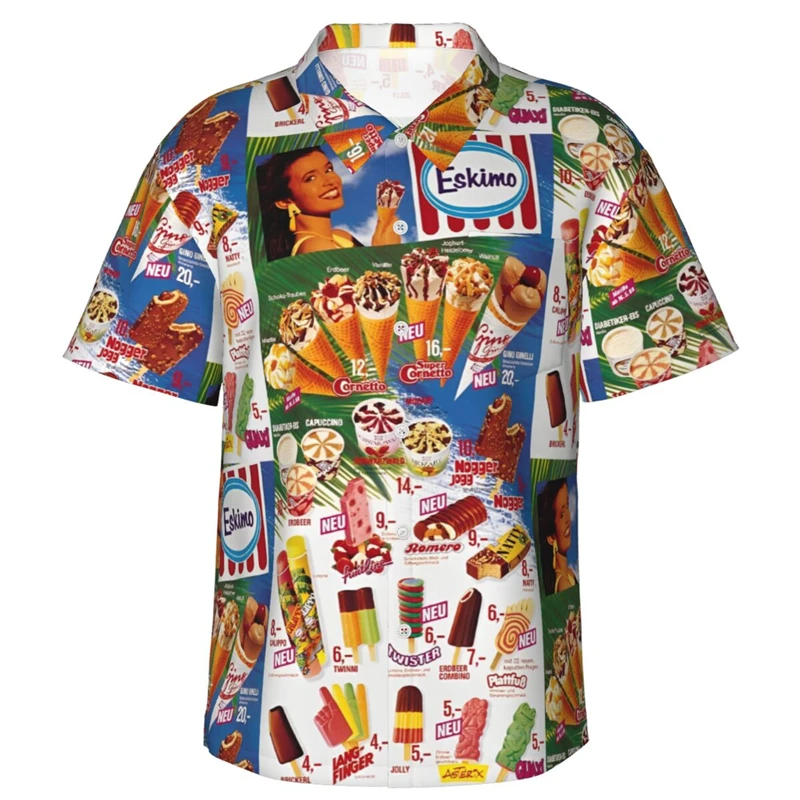 80s 90s retro Funny Ice Cream 3D Print Shirts Memory Men Clothes Summer Cold Beach Shirts Hawaiian Vacation Street wear  Blouses