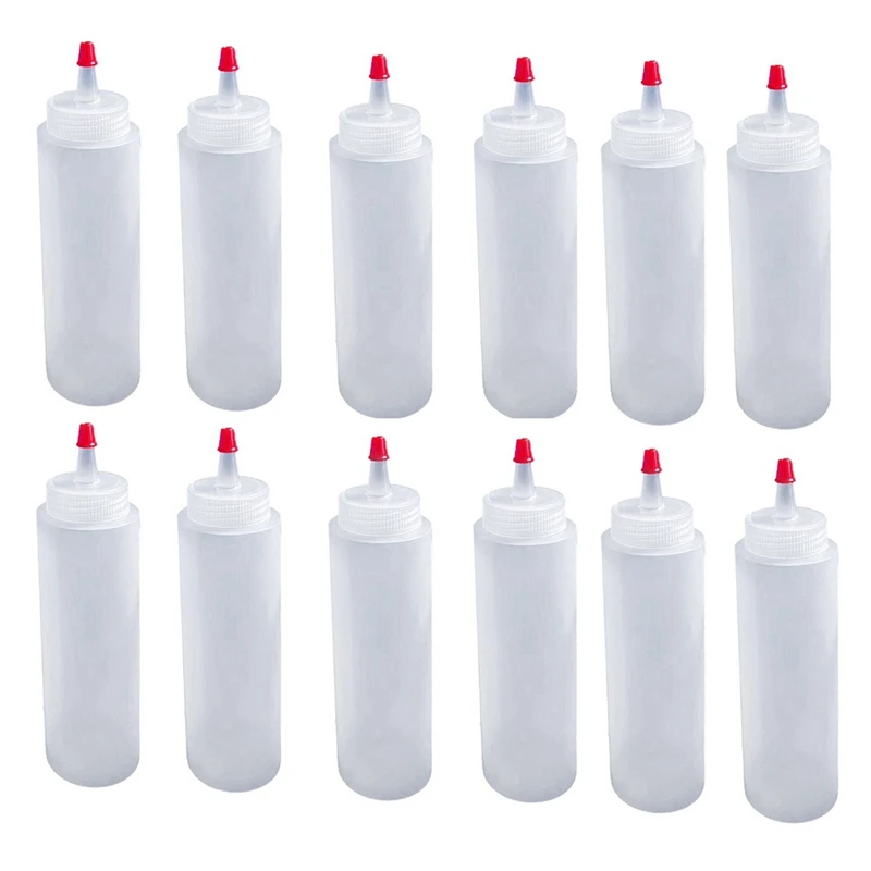 

12Pcs 16 Ounce Plastic Condiment Bottles With Red Tip Cap Squirt Bottle For Ketchup,BBQ, Sauces, Arts And Crafts