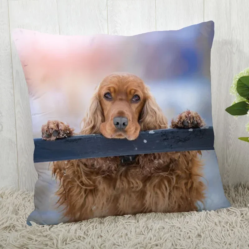 Serie di stampa Cocker Spaniel Divano Fodera per cuscino creativa Federa semplice Decorazione per la casa Auto per feste