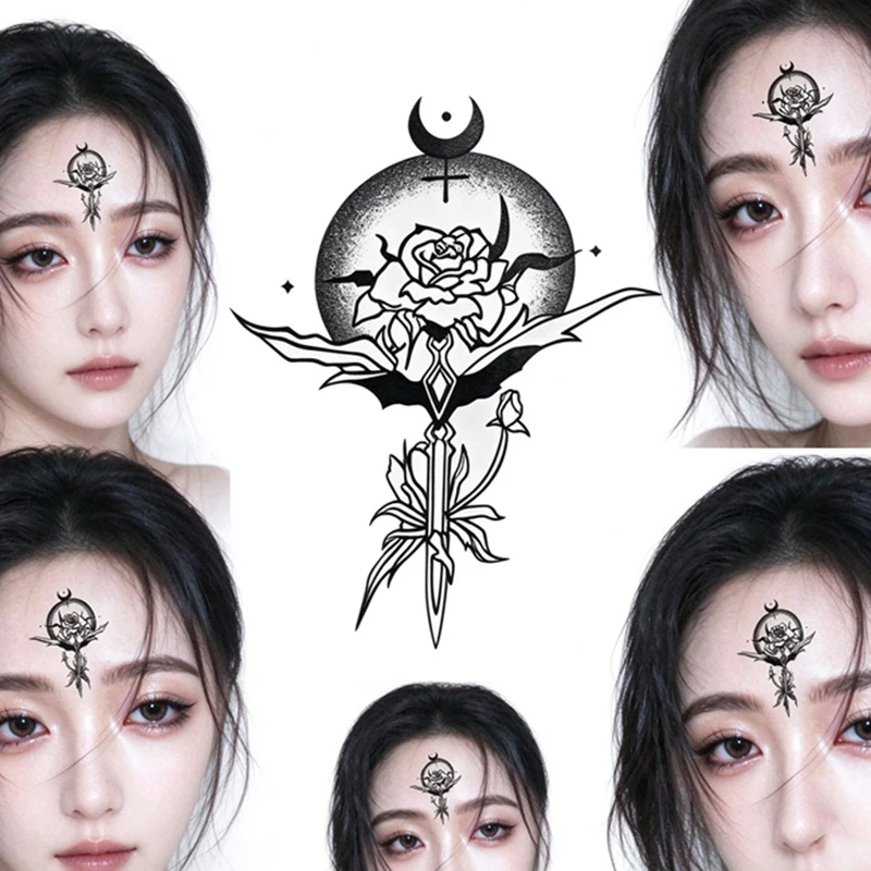 Tattoo Village Bela Cosplay Tattoo Lady Dimitrescu Daughter Roleplay Temporary Forehead Sticker for Halloween Party Props
