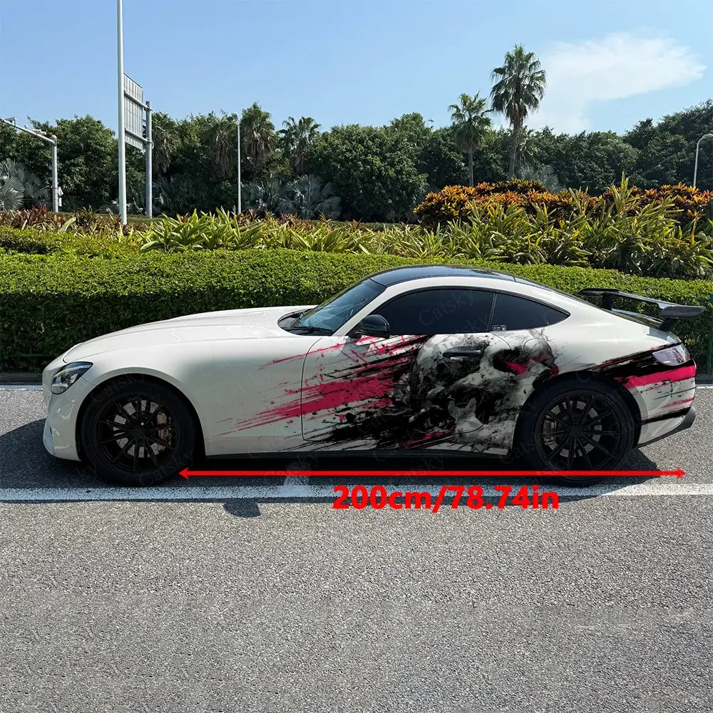 2PCS Red Eye Skull Dynamic Brush Car Side Wraps, Self-Adhesive PVC Waterproof & Scratch-Resistant Stickers, Car Accessory Gift