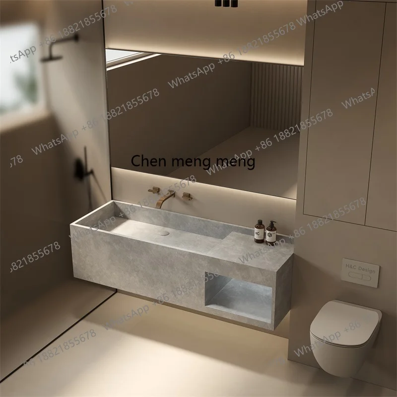 

Modern light luxury rock slab integrated seamless basin hotel villa high-end bathroom washstand