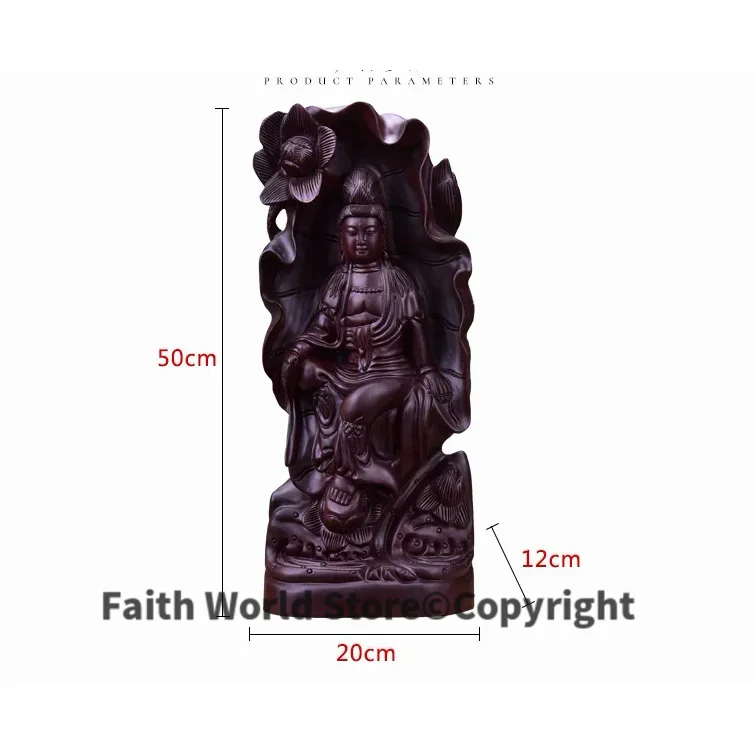 50cm Large HOME SHOP home decor Talisman Bless family safe GOOD LUCK Lotus Guanyin buddha Ebony wood HAND carving art statue