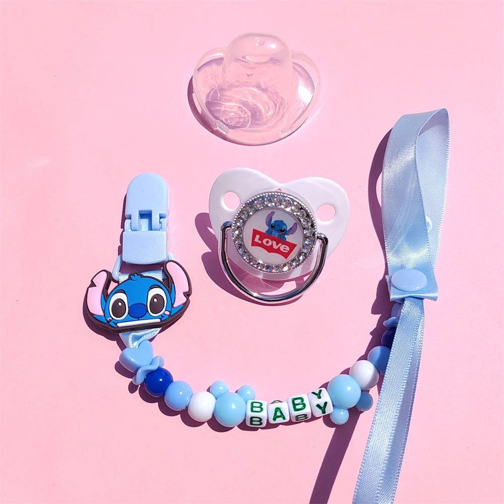 Stitch Anime White Amazing Silicone Dummy Personalized Stuffed Doll Handmade Holder Chain for Pacifier Boys Girls Birthday Gifts