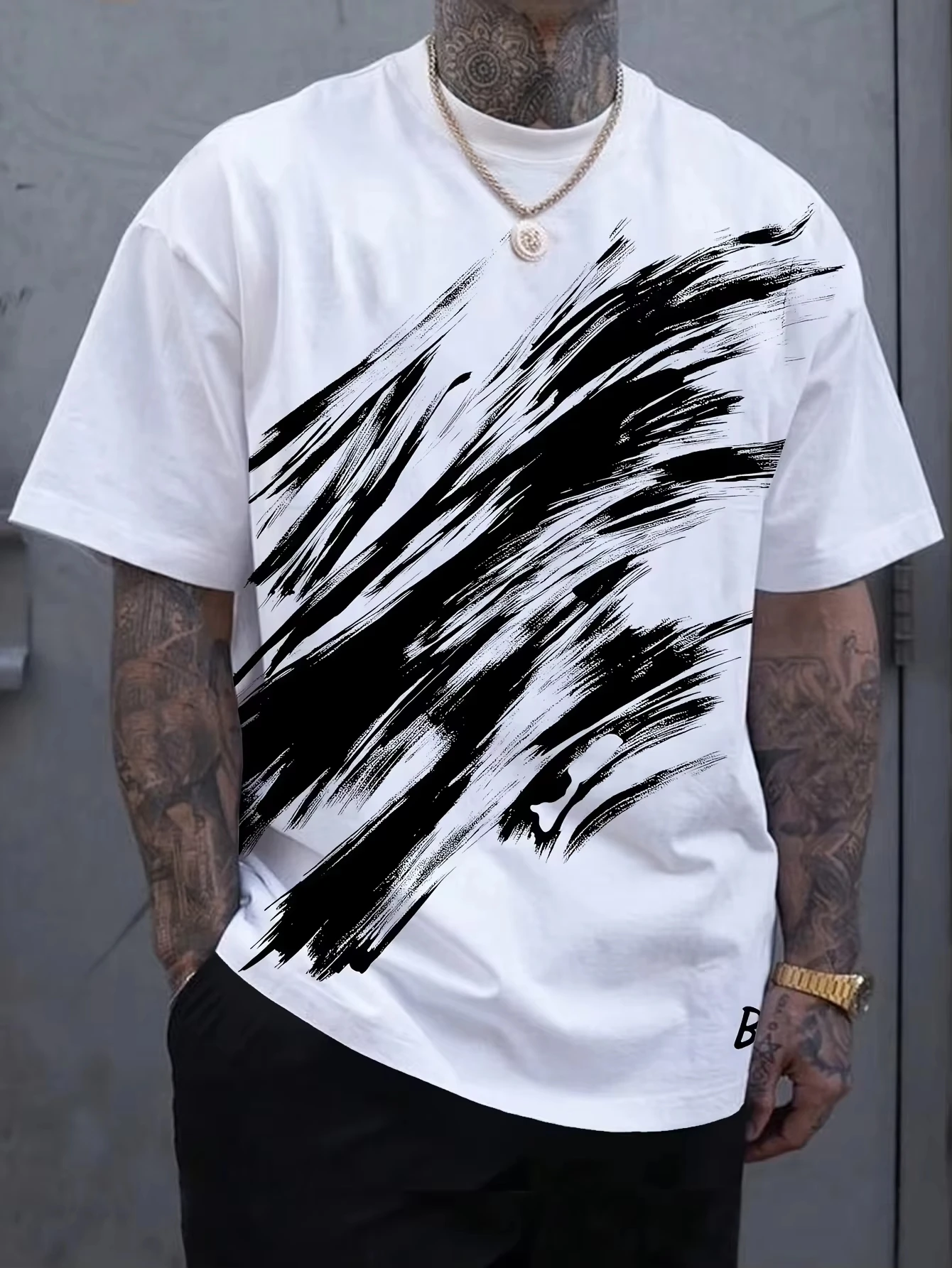 

2025 Summer New Men's Moto 3D Graffiti Print T-Shirt - Fashionable Casual Streetwear Style, Vibrant Design, Daily Urban Wear
