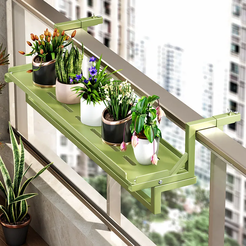 Iron Hanging Plant Shelf, Balcony Rail Flower Pot Holder for Window & Fence, Succulent Display Rack with Chain Hangers Use