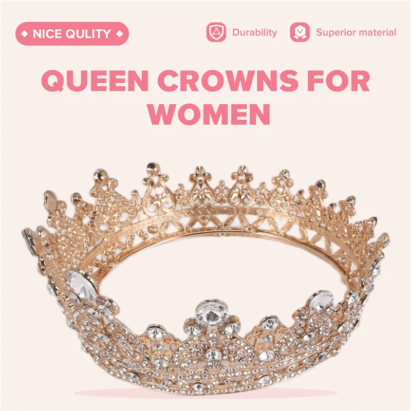 AD-تاج الأميرة الذهبي للنساء - تيجان الملكة للنساء، تيجان وتيجان لحفلات الزفاف النسائية، تاج تاج الأميرة الكريستالي