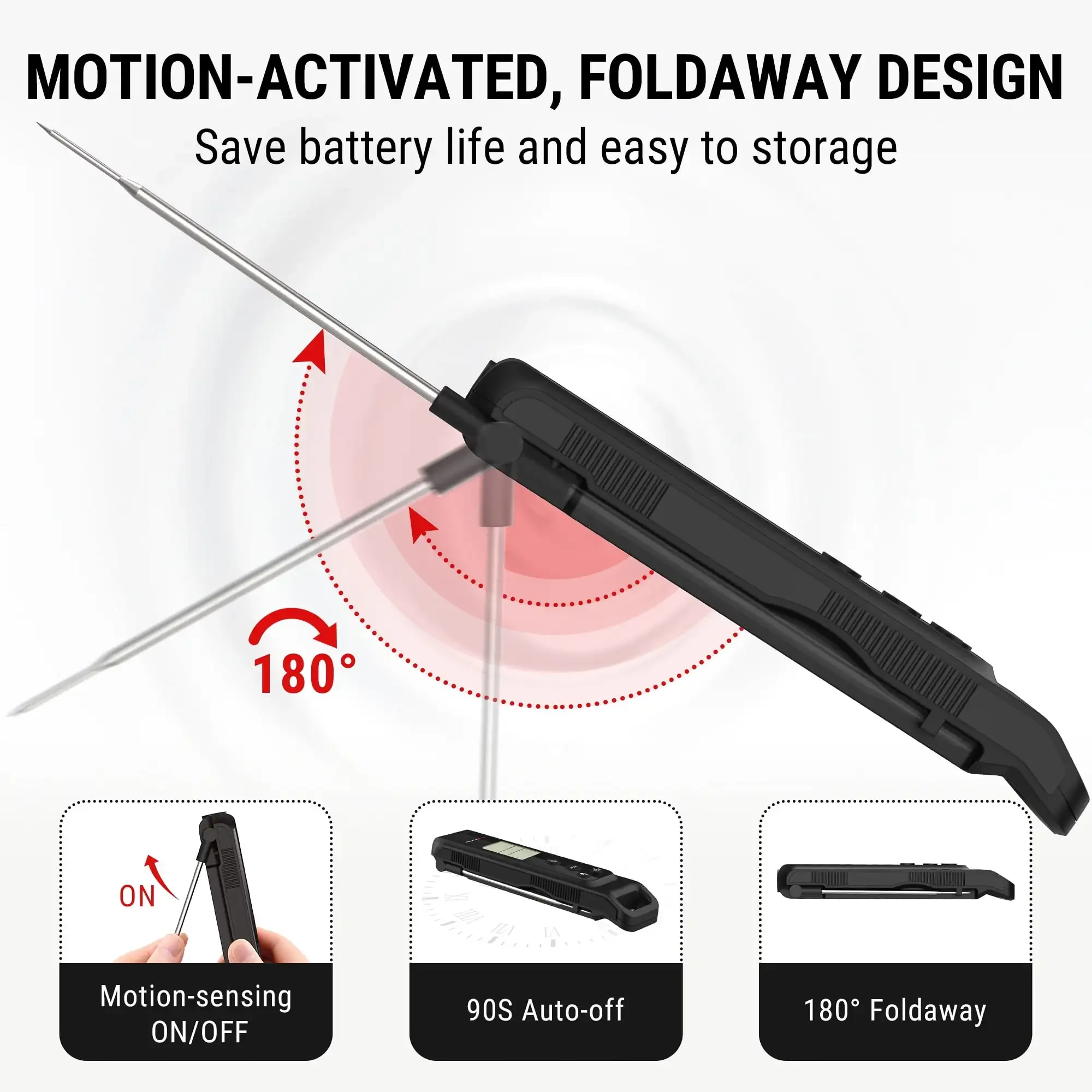 Termómetro para carne de lectura instantánea y infrarroja 2 en 1, para asar, barbacoa, horno y cocinar con pizza, precisión de modo dual