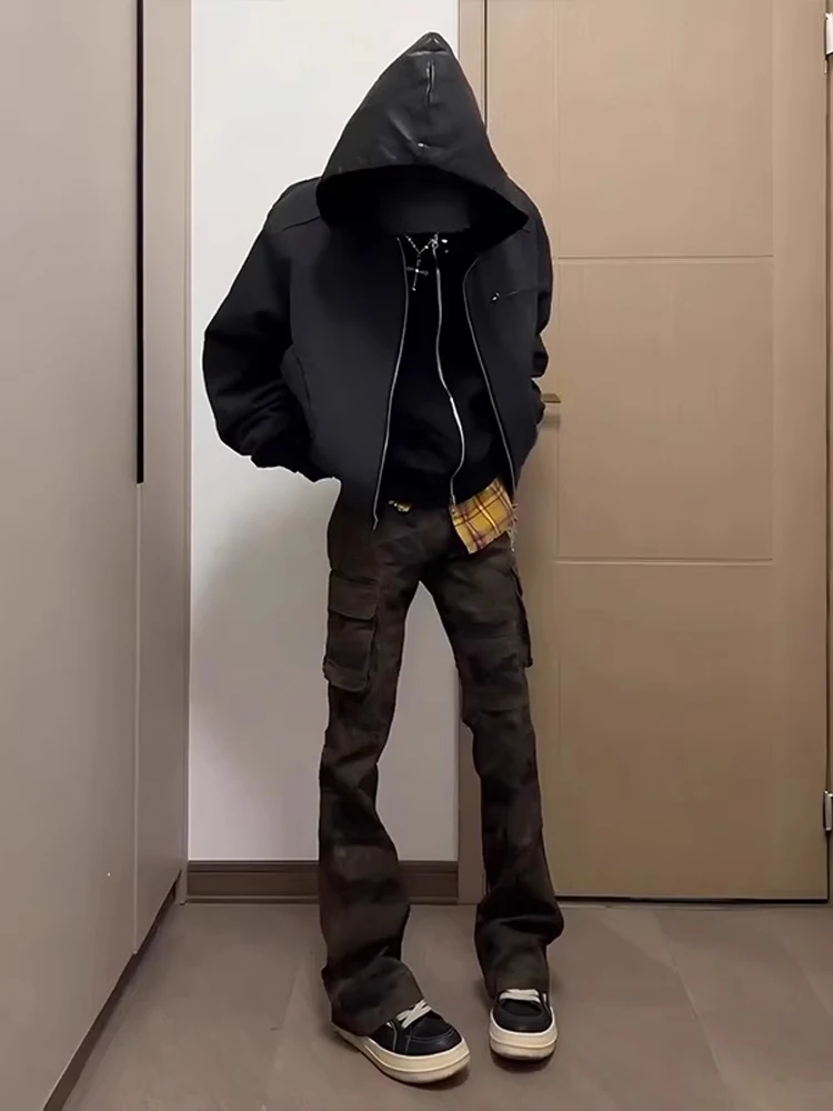 

Cleanfit Camouflage Workwear Jeans Men's American Vibe Slim Fit Bootcut Pants Straight Leg Trousers Youth Faion Polyester F...