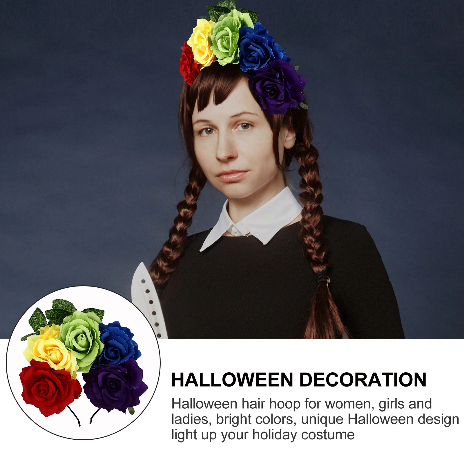 

1Pcs Simulation Rose Headband Halloween Hair Decor for Ladies Festival Flower Crown Role Play Costume Accessory