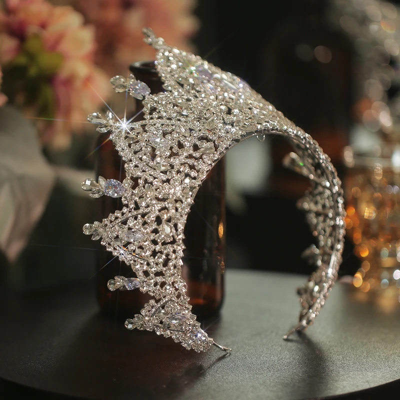 Himstory Hair  Jewelry Pageant  Accessories Classic Large Tiaras Cubic Princess Bride Zircon Wedding Crown For Women