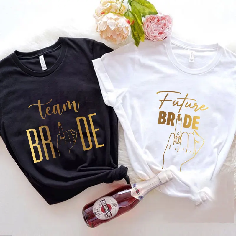 Zespół panna młoda koszulka dla druhny moda palec obrączka graficzne topy damskie wieczór panieński koszulki na wieczór panieński koszule na wieczór panieński