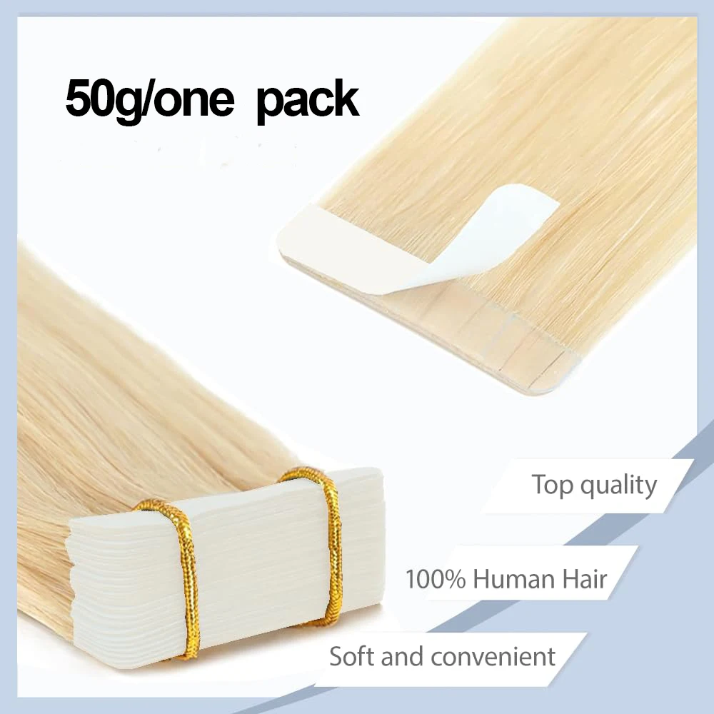 613 شريط مستقيم في وصلات الشعر شعر الإنسان غير مرئية وصلات شعر بشري أشقر 16 بوصة HuxoWax لحمة مزدوجة نسج الشعر #4