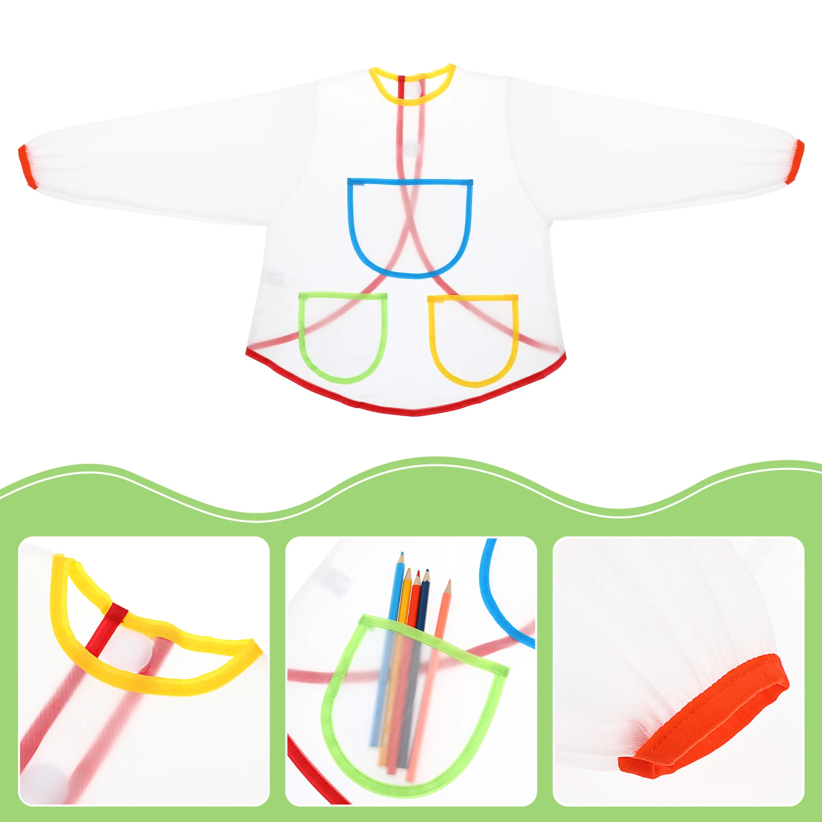 

2Pcs Painting Apron Long Sleeved Children Smock Waterproof Three Pockets Manual Adjustable Closure Protect Clothes Oil Paint Art