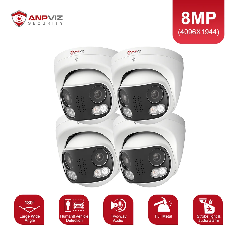 Anpviz 4K Outdoor 180° Panorama Dual-Lens PoE Camera Smart Dual Light Human/Vehicle Detection 2-Way Audio IP66 Full Metal NDAA