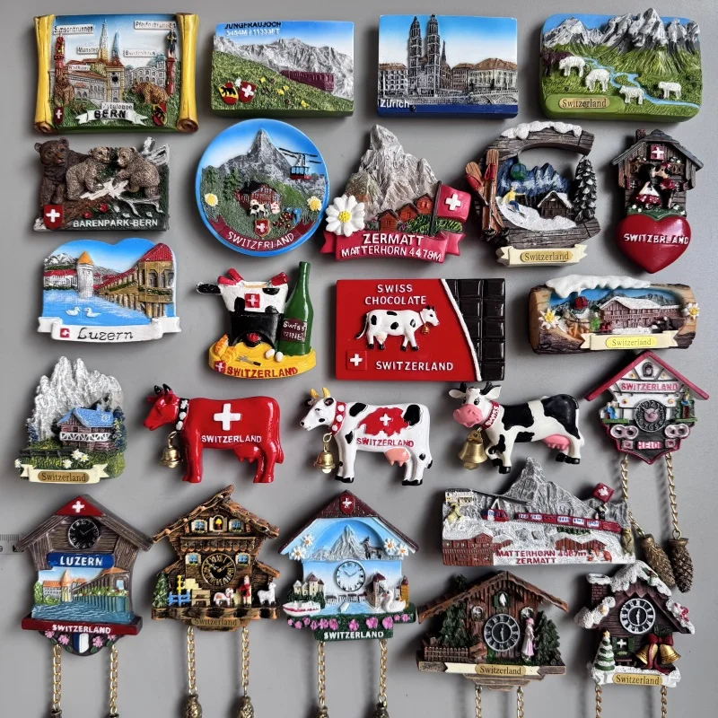 Switzerland Fridge Magnets Bern Zurich Zermart Luzern Swiss Dairy Cow Jungfraujoch Skiing Cuckoo Clock Home Decor Collection