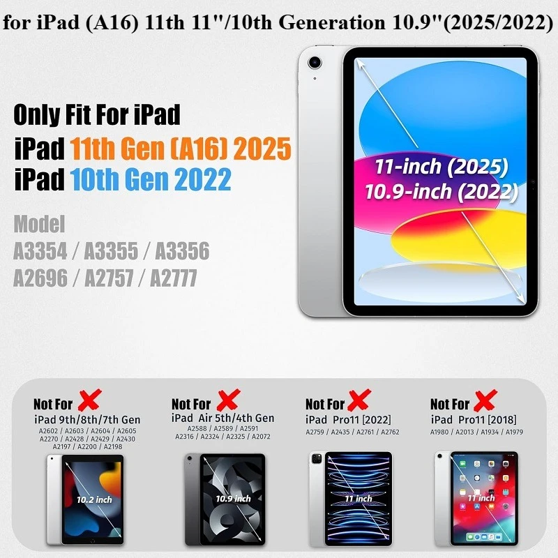 Case for iPad A16 11th 2025 10th Generation 10.9 2022 Smart Cover iPad 11th/10th A3354 A3355 A3356 A2696 A2757 A2777 Fundas case
