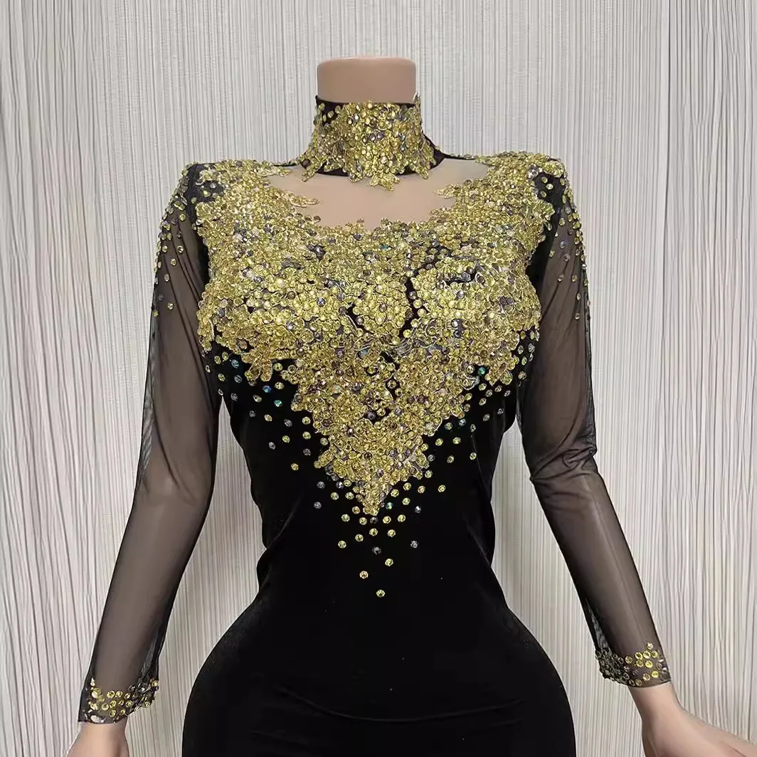 Women Evening Long Dress Elegant Wedding Party Rhinestone Middle East Mermaid Dress Prom Crystal Trailing Dress Stage Costumes