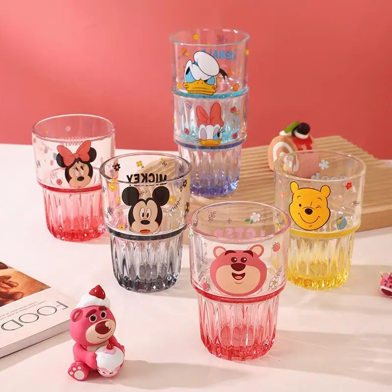 

New Disney Kawaii Anime Mickey Mouse Glass Cup Cute Sweet Lotso Minnie Mouse Cartoon Lovely Gifts for Kids Christmas Presents