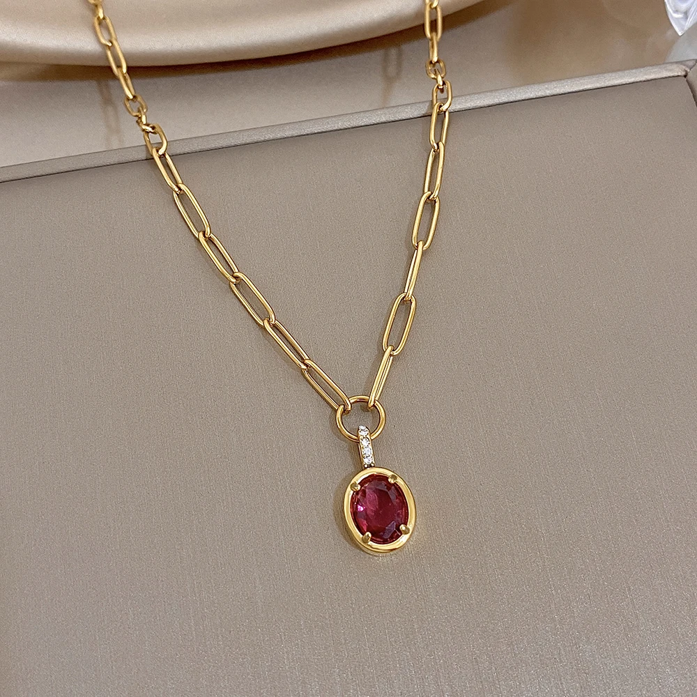 1pc AENSOA Stainless Steel Necklace for Women Minimalist Three Color Round Zircon Pendant Necklaces Wedding Dainty Party Jewelry